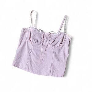 Y2K Beverly and Beck Pink Coquette Lace Trim Bustier Cami Top Smocked Back M